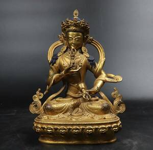 【T255】仏教美術 中国 古銅鍍金 チベット仏 金銅仏 仏像 西蔵仏 