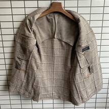 RING　JACKET リングヂャケット シルク リネン混 テーラードジャケット 3B チェック柄 ブラウン系 サイズ48_画像2