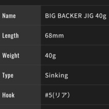 No.939【新品】 【送料無料】ジャッカル　ビッグバッカージグ　40g　4個セット　JACKALL　BIGBACKER JIG　ショアジギング_画像7