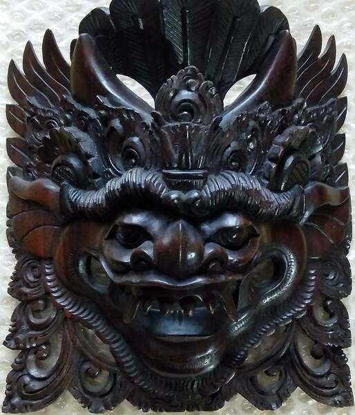 「バリ島 バロン 聖獣 木彫り 壁掛け」　厄除け/魔除け/Vintage Antique Mask Hand Carved Balinese Barong Wooden