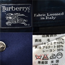 3TK060】USA製 バーバリー Burberrys 伊製生地 カシミヤ混 2つボタンシングル 金ボタン 紺ブレザージャケット L 濃紺 稀少 秋冬対応_画像3