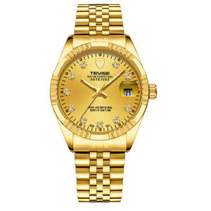 男性腕時計 TEVISE 2021 自動巻き ブランド オマージュ 耐衝撃 発光 防水 カレンダー ジュビリーブレス ゴールド 金 MYS0318