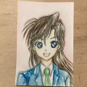 Art hand Auction 手描きイラスト 原画 毛利蘭 名探偵コナン 水彩 ハガキ【あおきしずか】, コミック, アニメグッズ, 手描きイラスト