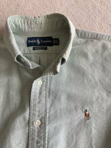 polo ralph lauren 長袖シャツ　15 32/33 オックスフォード　グリーン　ポロラルフローレン　ボタンダウン　刺繍ロゴ　90s 良シルエット