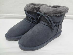 ★☆゜+. BEARPAW ベアパウ ティッスル レディース ムートンフリンジブーツ ショート チャコール 25cm 未使用 ゜+.☆★m406