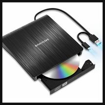 【開封のみ】DAILYLIVE★ブラック 外付けDVD/CDドライブ DVDレコ DVD-Rプレイヤー USB3.0&Type-C両用 内蔵ケーブル Window/Linux/Mac _画像1