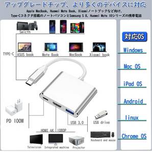 【開封のみ】ZRZK★ USB Type C HDMI アダプタ 3in1タイプ c hdmi 変換 100W高速PD充電 1080P 4K対応 switch(シルバー）の画像6