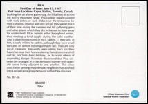 アメリカ 1987年 アメリカの野生生物(アイダホ州)/アメリカナキウサギMC絵葉書(1505)_画像2