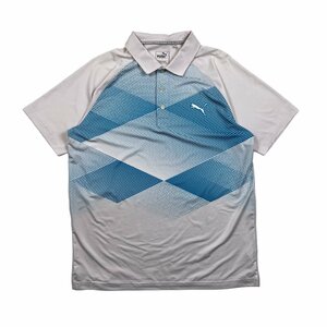 puma プーマ 半袖ポロシャツ トップス 総柄 ホワイト ブルー サイズL メンズ ヴィンテージ スポーツウェア