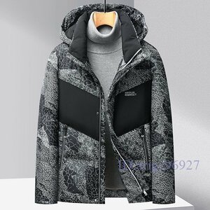 U414☆新品ダウンジャケット 冬服防寒 メンズ ショートコート フード付き ブルゾン トップス ライトアウター 黒 XL