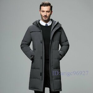 Y612☆新品冬服 メンズダウンジャケット フード付き ロングコート 無地 大きいサイズ 厚い暖かい アウトドア グレー M-3XL