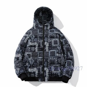 U273☆新品中綿ジャケット 柄物 メンズ* ライトアウター コート 秋冬服 ジャンパー ブルゾン トップス ブルー 3XL