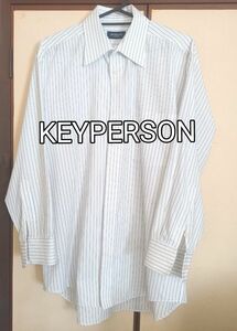 KEYPERSONワイシャツ③　白地/青ストライプ　39-78