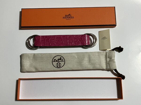 未使用 HERMES ロマンス スカーフベルト ポロサス レザー フーシャピンク エルメス スカーフ ベルト リング クロコ アリゲーター