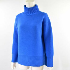 0895-23R0280★プラステ PLST 美品★冬に映えるブルー.:* ウールプレーティングタートルネックセーター S ウォッシャブル