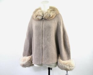 1086-23R0424★ルネ Rene 美品★新品 2022 コートコレクション受注会 FOXファー付きカシミヤニットケープ F ブラウン 209000円