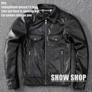 人気上昇中◆イタリアレザー◆ 稀少革◆ライダース レザージャケット 牛革バイクレザー /ブラック/ SIZE/XXXXL 2041