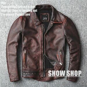 新入荷◆カウハイド牛革 ◆ シングル イタリアンレザー ライダースジャケット 本革ジャケットブルゾン牛革 /BROWN / SIZE/XXXXL 2045