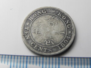 中国古銭　1894年 香港一亳 　銀貨　10セント VICTORIA QUEEN Hong-Kong TEN CENTS 
