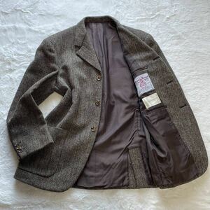 Harris Tweed ハリスツイード ISAMU MEN イサムメン テーラードジャケット ヘリンボーン ウール ブラウン系 3B M表記 Lサイズ相当