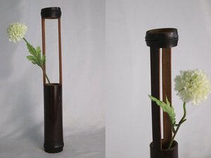 TB526古竹 花入れ 花器◇煎茶道具/花生け/床飾り/華道具/花瓶/天然素材/竹工芸/古民具/時代/骨董/古美術/古道具タグボート