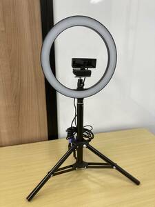 LEDリングライト付きWebカメラ　高さ3段階調節可能　高さ44～86CM　白色ライト　スマホスタンドとしても　配信　商品撮影　Web会議　