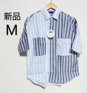 【新品】CINEMA ルーズフィット 半袖シャツ Mサイズ ストライプ オーバーサイズ ビッグシルエット