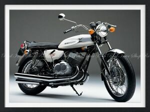 カワサキ H1 500SS マッハⅢ【額縁印刷】 壁紙ポスター 594×442mm （はがせるシール式） 001SGF2