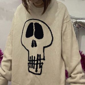 22AW/Skull Sweater/セーター(薄手)/M/コットン/クリーム