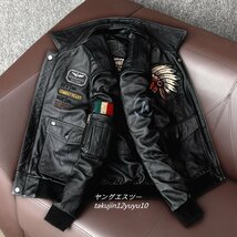 新品*25万 ライダースジャケット 革ジャン 本革ma-1フライトジャケット 最高級 イタリアンレザー バイクウェア 豪華刺繍 ブルゾン 2XL_画像3