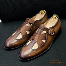 定価7万◆ビジネスシューズ 夏新品 サンダル メンズ 紳士靴 本革 レザーシューズ 職人手作り 通気性 牛革 皮靴 三色選択 ブラウン 26.0cm_画像2