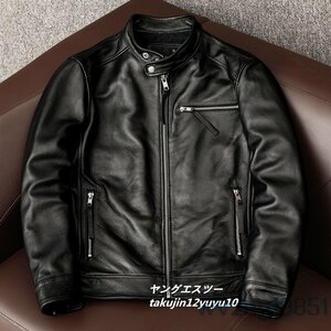 定価20万* 最上級* レザージャケット メンズ ライダース 牛革 バイクウェア 本革 ブルゾン イタリアンレザー ナッパ ビジネス 黒 XL