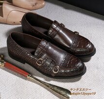 定価7万■ビジネスシューズ 新品 メンズ レザーシューズ 本革Monk Strap Shoes モンクストラップ 手塗仕上げ 牛革 紳士 革靴 珈琲色 28.0cm_画像3