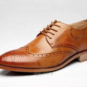 A7590新品ビジネスシューズ メンズシークレット革靴 PUレザー紳士靴 ウイングチップ ブローグスリッポン 24～27.5cm  ブラウンの画像3