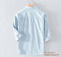 夏新品◆半袖シャツ メンズシャツ ワークシャツ 極美品 サマーシャツ 心地良し コットン100％ ヴィンテージ 個性 カジュアル ブルー M_画像3