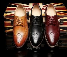 A7590新品ビジネスシューズ メンズシークレット革靴 PUレザー紳士靴 ウイングチップ ブローグスリッポン 24～27.5cm 　ブラウン_画像5