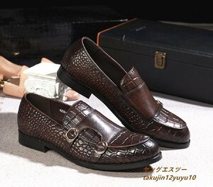 定価7万■ビジネスシューズ 新品 メンズ レザーシューズ 本革Monk Strap Shoes モンクストラップ 手塗仕上げ 牛革 紳士 革靴 珈琲色 28.0cm