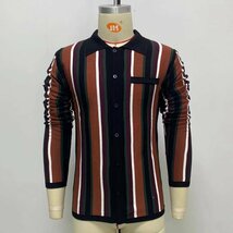 ィンテージ レトロ 50’s～60’s ニット シャツ ストライプ サイズS~2XL アメカジ 大きいサイズ 英国 セーター ブラック_画像3