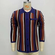 ィンテージ レトロ 50’s～60’s ニット シャツ ストライプ サイズS~2XL アメカジ 大きいサイズ 英国 セーター ブラック_画像7