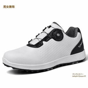  golf shoes men's new goods dial type wide width . Fit feeling man and woman use light weight sport shoes elasticity . sport shoes waterproof . slide enduring . white / black 23.5cm