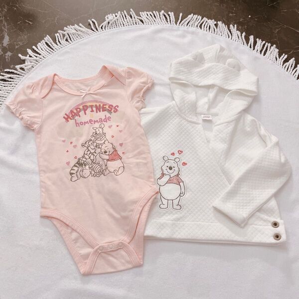 Disney Baby ハピンズ プーさん ティガー 半袖 ロンパース フード付き 上着 24M 85〜90 未使用品 ベビー服