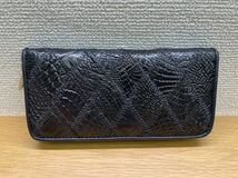 1円 新品【クロコダイルレザー】ワニ革 腹革 長財布 ラウンドファスナー 本物 財布 クロコダイル 貴重 ブラック黒色_画像3