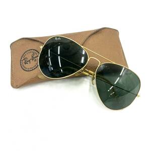 ★中古品★ Ray-Ban レイバン サングラス ティアドロップ ブラック×ゴールド系 ヴィンテージ 専用ケース付き　SAHS1114-1