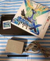 美品/New 3DS LL メタリックブラック ポケバンク ピカチュウホーム画面2種 ポケモンXソフト付き_画像2