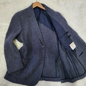 ハリスツイード ポールフレドリック【紳士の ダークネイビー 超希少サイズ 3L相当】HarrisTweed PaulFredrick テーラードジャケット 濃紺