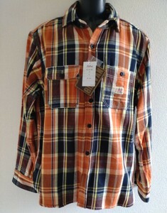 【未使用】BILLVAN ワークスタイル ヘビーネルシャツ 04ORANGE×NAVY メンズ 長袖シャツ