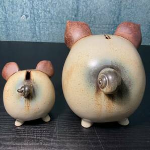 『親子ブタさんの貯金箱』（豚/ぶた/マネーバンク/おしゃれ/波佐見焼/日本製/蓋つき）陶器 インテリア オブジェ 豚の画像4