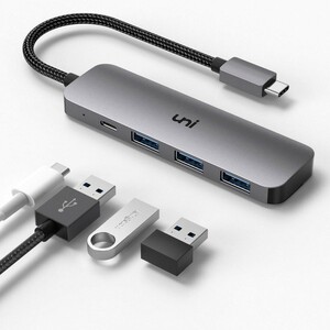 【未使用】SB Cハブ、uni 4-in-1 USB Cアダプター 3つのUSB 3.0ポート付き 100W USB-C PD充電ポート Thunderbolt 3 USB no.1779