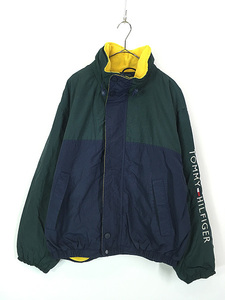 古着 90s TOMMY HILFIGER ロゴ 刺しゅう 裏地フリース 2way ナイロン ジャケット XL 古着