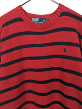 古着 Polo Ralph Lauren 赤×紺 ボーダー コットン ニット セーター L 古着_画像2